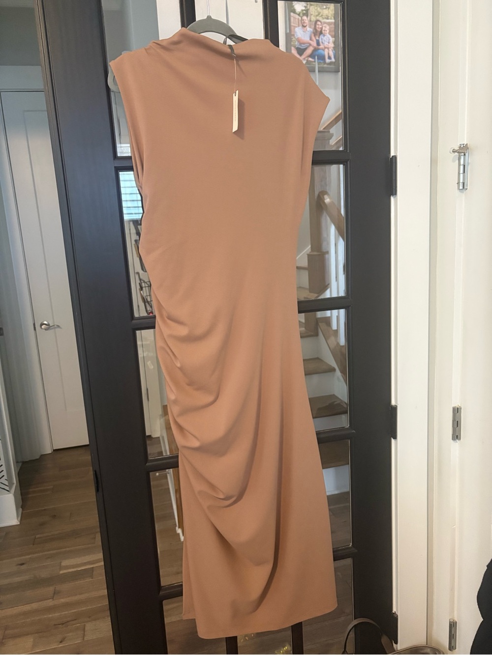 Sleeveless Draped Midi Dress in Camel Tan